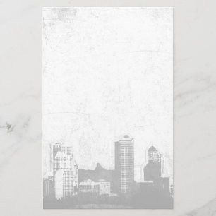 Grungy city background in black and white stationery