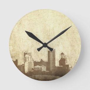 Grungy city background round clock