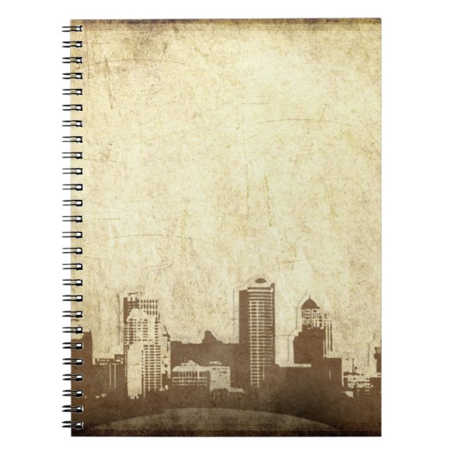 Grungy city background spiral notebook (Front)