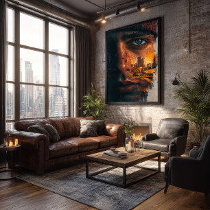 Grungy City Double Exposure Poster