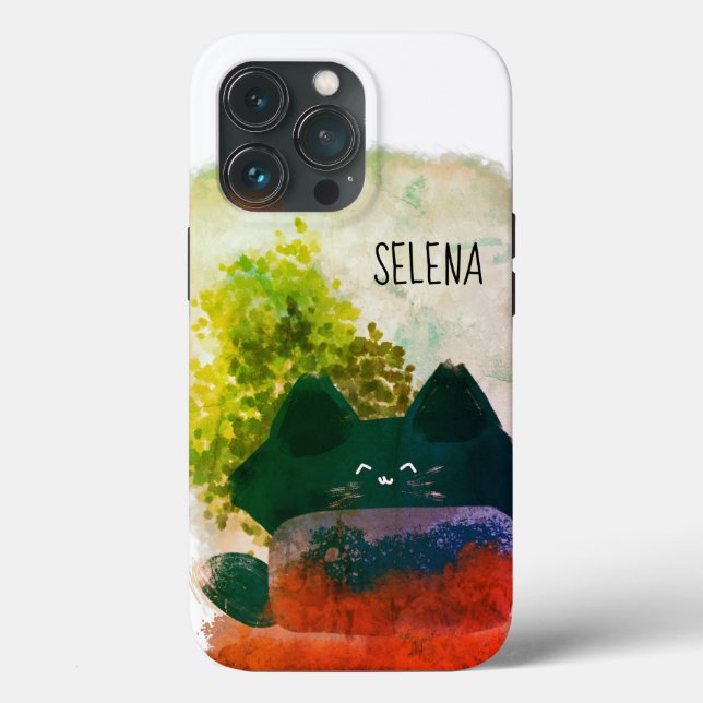 Grungy Cute Cartoon Hidden Fluffy Cat Case-Mate iPhone Case (Back)