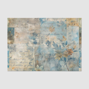 Grungy Distressed Blue Floral Ephemera Collage Tissue Paper