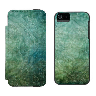 Grungy Embossed Teal Blue Damask Incipio Watson™ iPhone 5 Wallet Case