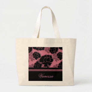 Grungy Floral Decadence Bag, Pink Large Tote Bag