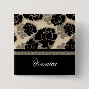 Grungy Floral Decadence Button, Ivory Beige 15 Cm Square Badge