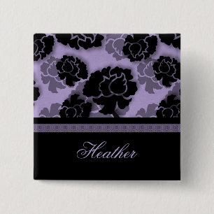 Grungy Floral Decadence Button, Lavender 15 Cm Square Badge