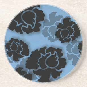 Grungy Floral Decadence Coaster, Blue Coaster