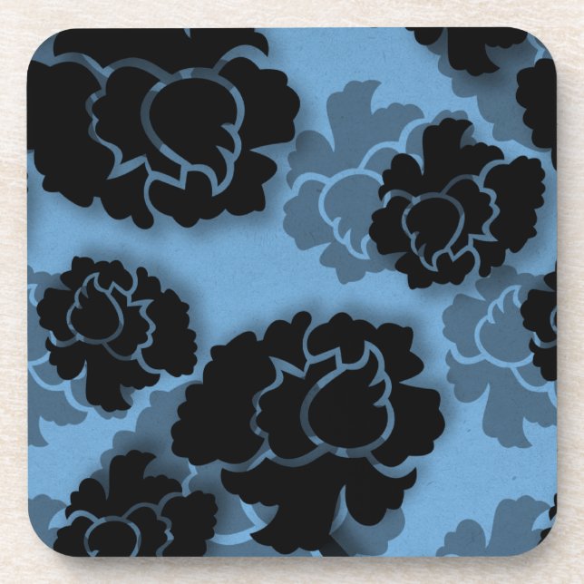 Grungy Floral Decadence Coaster Set, Blue (Front)