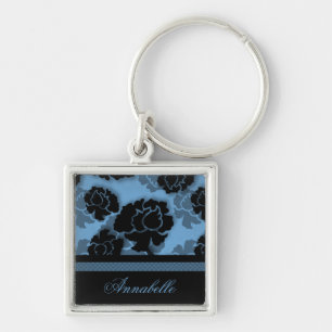 Grungy Floral Decadence Keychain, Light Blue Key Ring