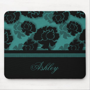 Grungy Floral Decadence Mousepad, Teal Mouse Pad
