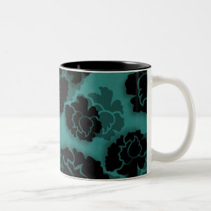 Grungy Floral Decadence Mug, Teal Two-Tone Coffee Mug