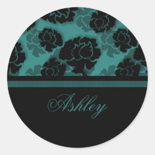 Grungy Floral Decadence Stickers, Teal Classic Round Sticker