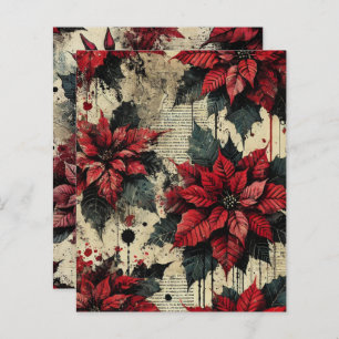 Grungy Floral Poinsettia Newsprint Scrapbook Paper