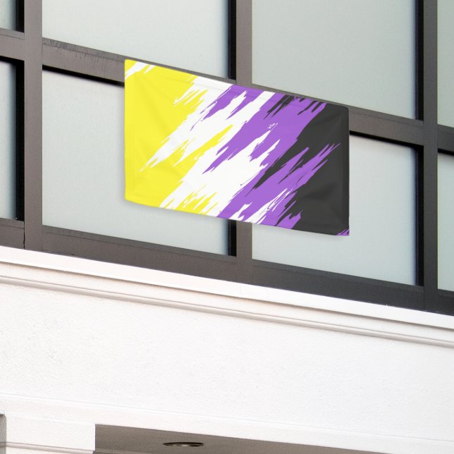 Grungy Funky ZigZag Abstract Nonbinary Pride Flag Banner (Outside Building)