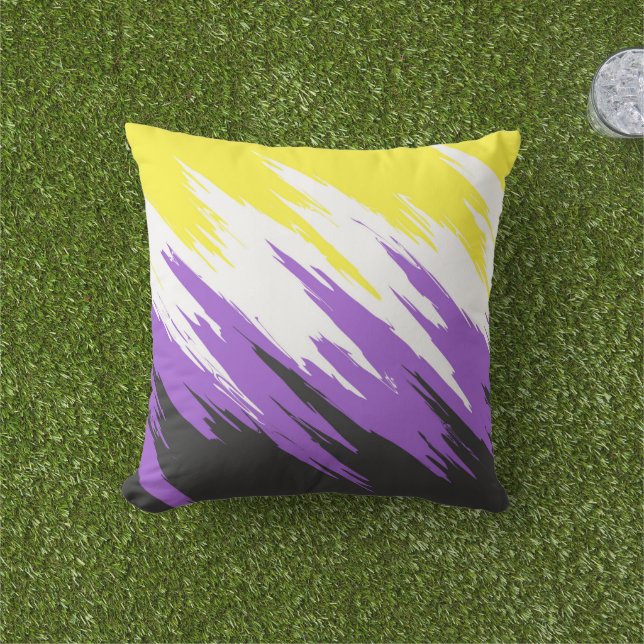 Grungy Funky ZigZag Abstract Nonbinary Pride Flag Cushion (Grass)