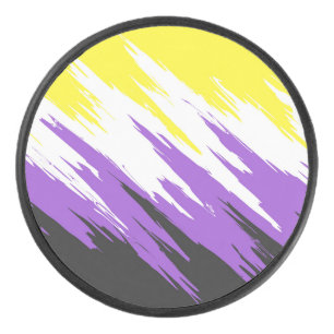 Grungy Funky ZigZag Abstract Nonbinary Pride Flag Hockey Puck
