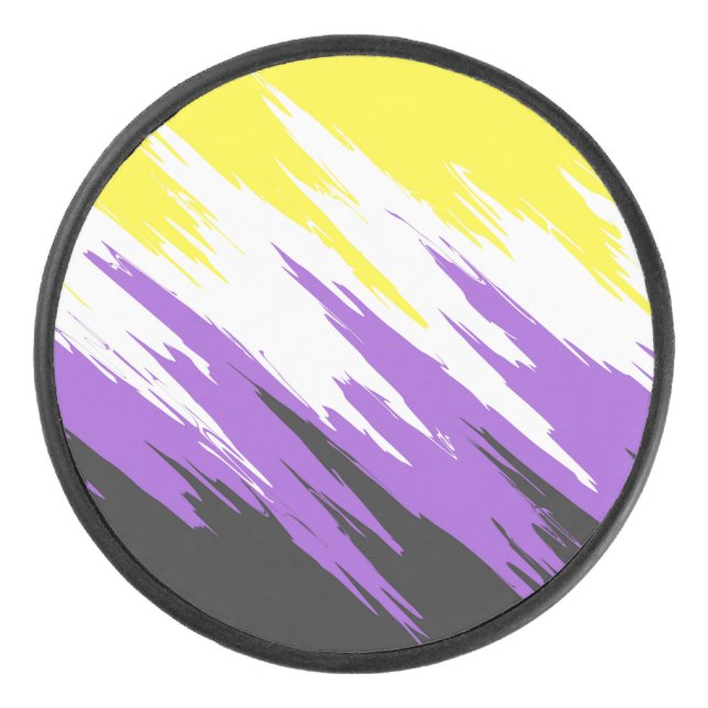Grungy Funky ZigZag Abstract Nonbinary Pride Flag Hockey Puck (Front)