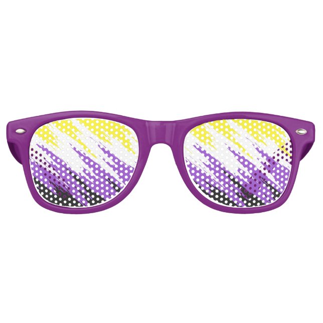Grungy Funky ZigZag Abstract Nonbinary Pride Flag Retro Sunglasses (Front)
