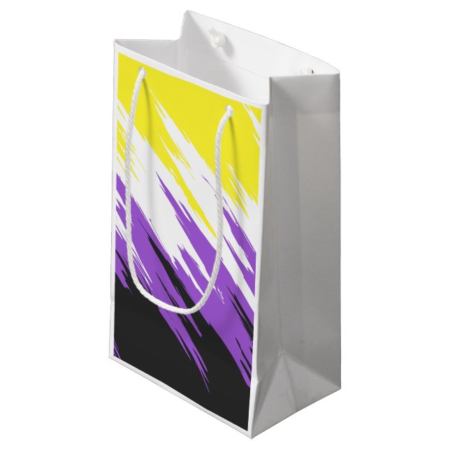 Grungy Funky ZigZag Abstract Nonbinary Pride Flag Small Gift Bag (Front Angled)