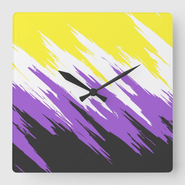 Grungy Funky ZigZag Abstract Nonbinary Pride Flag Square Wall Clock (Front)
