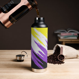 Grungy Funky ZigZag Abstract Nonbinary Pride Flag Water Bottle