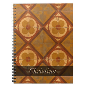 Grungy Geometric Floral Ceramic Tiles any Text Spiral Notebook