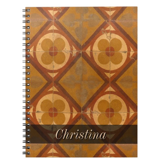 Grungy Geometric Floral Ceramic Tiles any Text Spiral Notebook (Front)