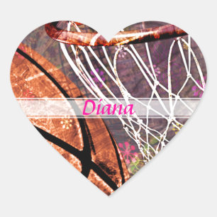 Grungy Girly Basketball Heart Sticker