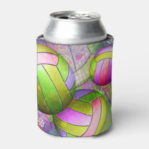 Grungy Girly Volleyball Can Cooler