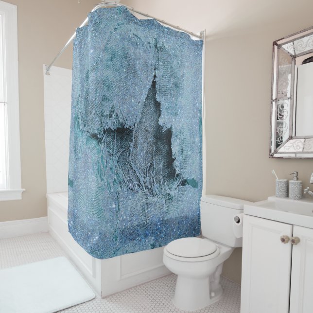 grungy glitter denim shower curtain (In Situ)