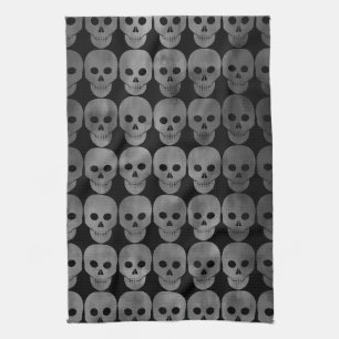 Grungy gothic skulls Halloween kitchen decor Tea Towel
