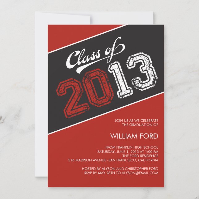 Grungy Graduate Graduation Invitation - Red (Front)
