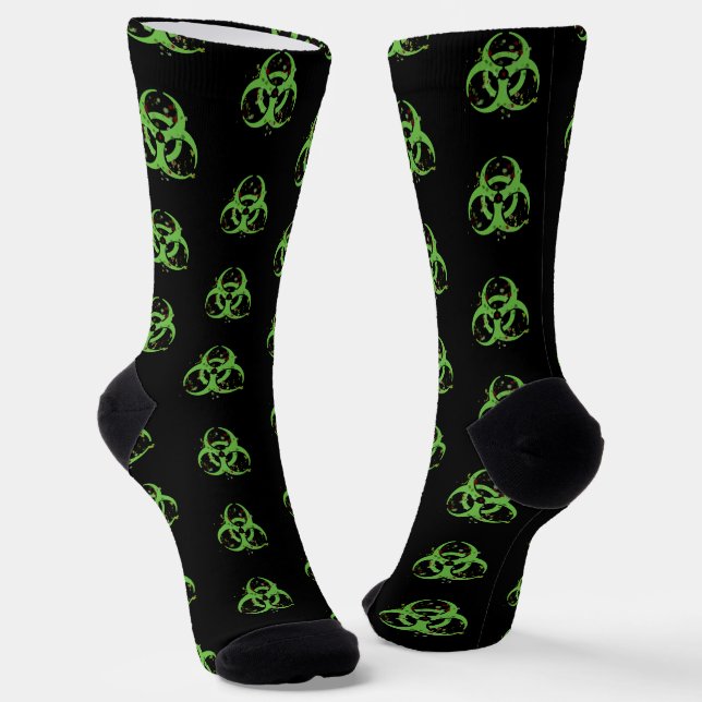 Grungy Gross Green Biohazard Socks (Angled)