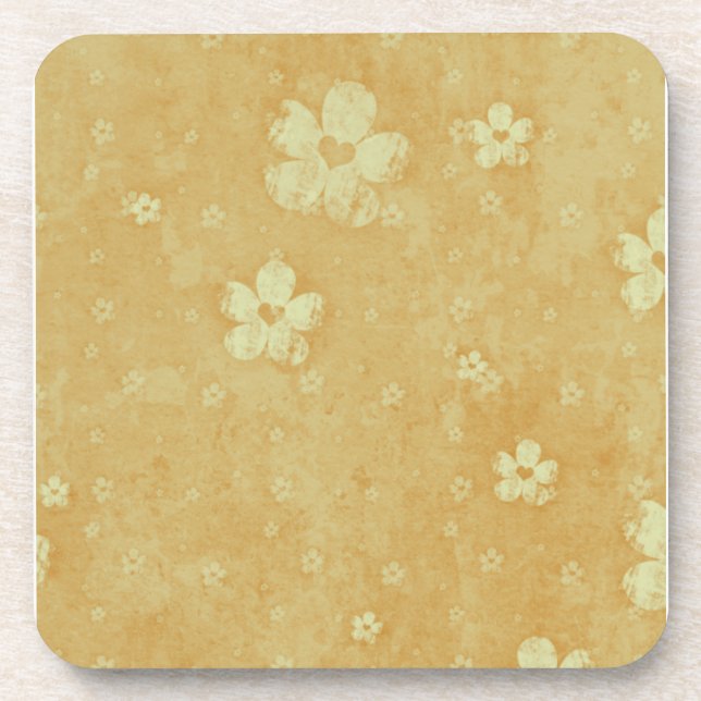 Grungy Hearts and Flowers in Yellow Coaster (Front)