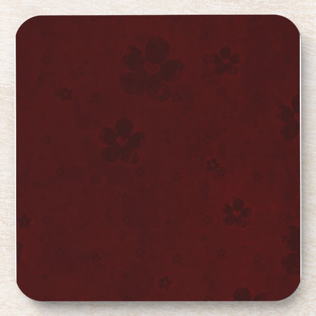 Grungy Hearts and Flowers on Dark Red Coaster (Front)