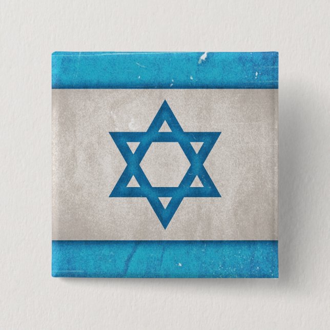 Grungy Israel Flag Star of David 15 Cm Square Badge (Front)