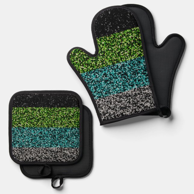 Grungy Noisy Abstract Quoiromantic Pride Flag Oven Mitt & Pot Holder Set (Front/Back)