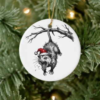 Grungy Opossum Silent Scream Peace on Earth Ceramic Tree Decoration