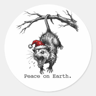 Grungy Opossum Silent Scream Peace on Earth Classic Round Sticker