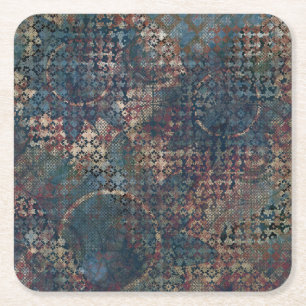 Grungy Patterns with Messy Patchwork of Textures Square Paper Coaster