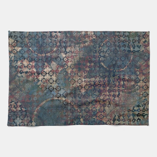 Grungy Patterns with Messy Patchwork of Textures Tea Towel (Horizontal)