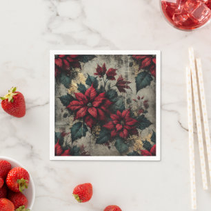 Grungy Poinsettia Floral Wallpaper Decoupage Paper Napkin