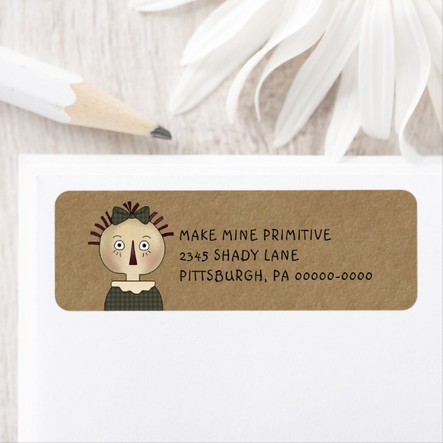 Grungy Primitive Rag Doll Country Return Address L (Insitu)