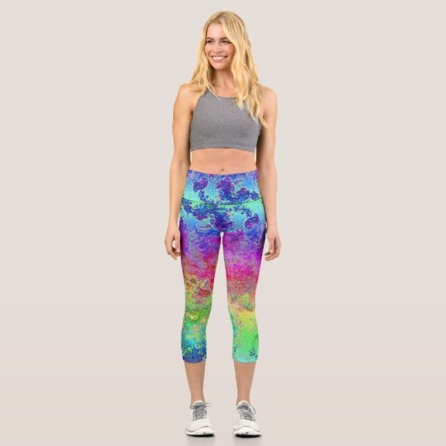 Grungy Rainbow Capri Leggings (Front)