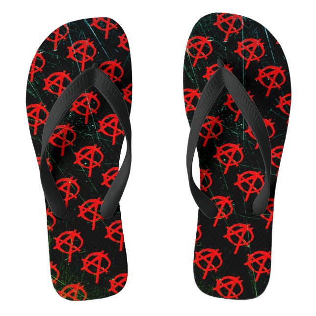 Grungy Red Anarchy Symbol Jandals (Footbed)