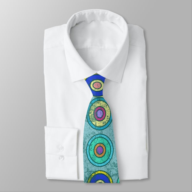 Grungy Retro Blue Circle Pattern Tie (Tied)