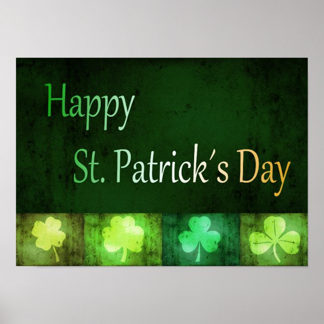 Grungy St. Patrick's Day Shamrocks - Poster Print (Front)
