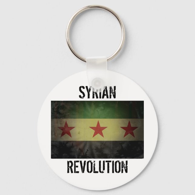 Grungy Syria Flag "Syrian Revolution" Key Ring (Front)