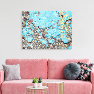 grungy turquoise paint on ashalt canvas print