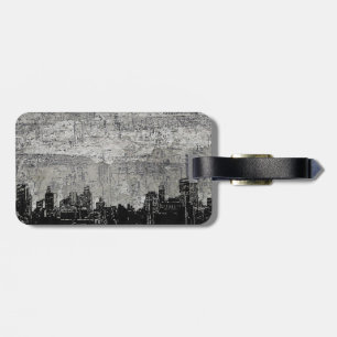 Grungy Urban City Scape Black White Luggage Tag
